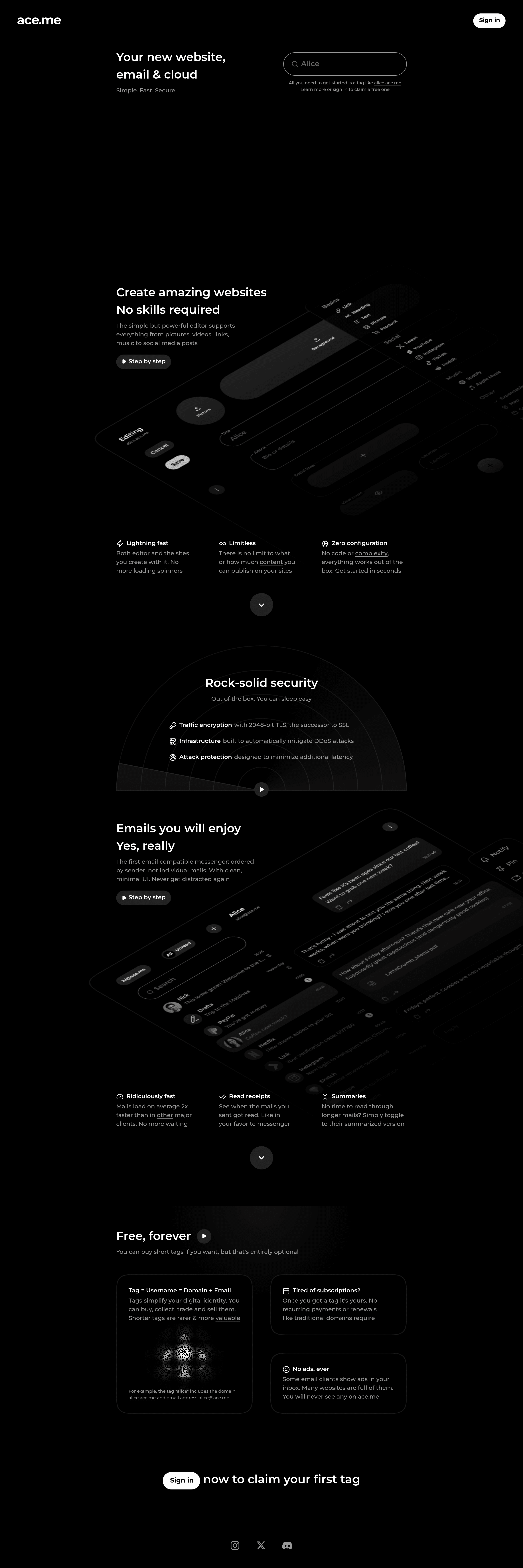 ace.me saas landing page screenshot