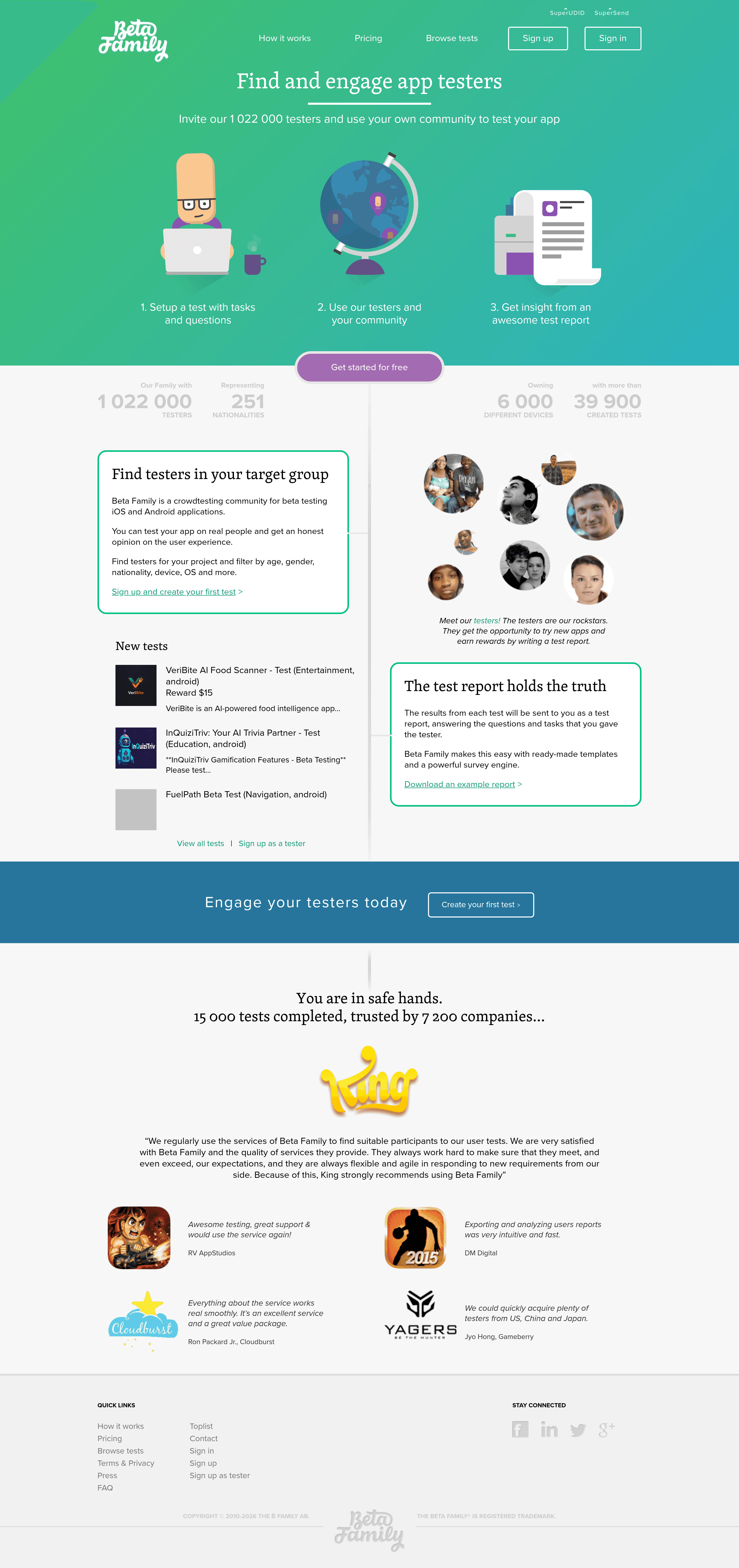 Betafamily saas landing page screenshot