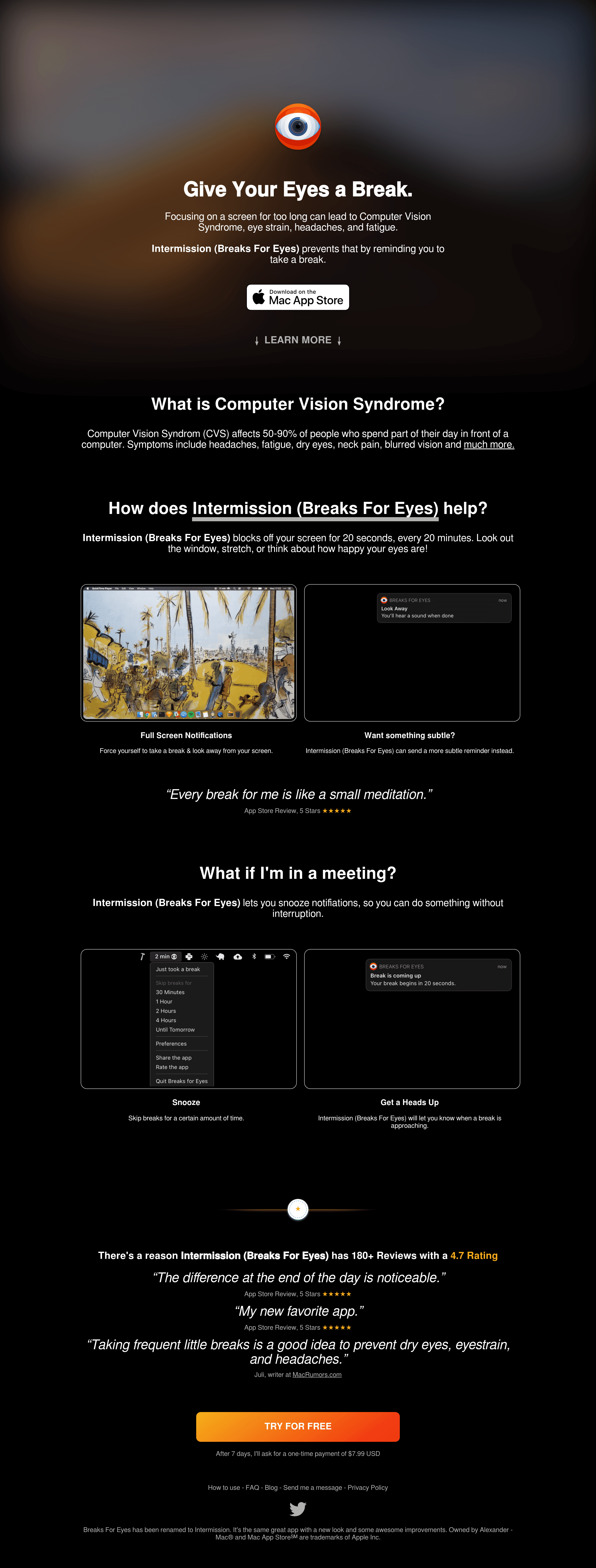 Breaksforeyes saas landing page screenshot
