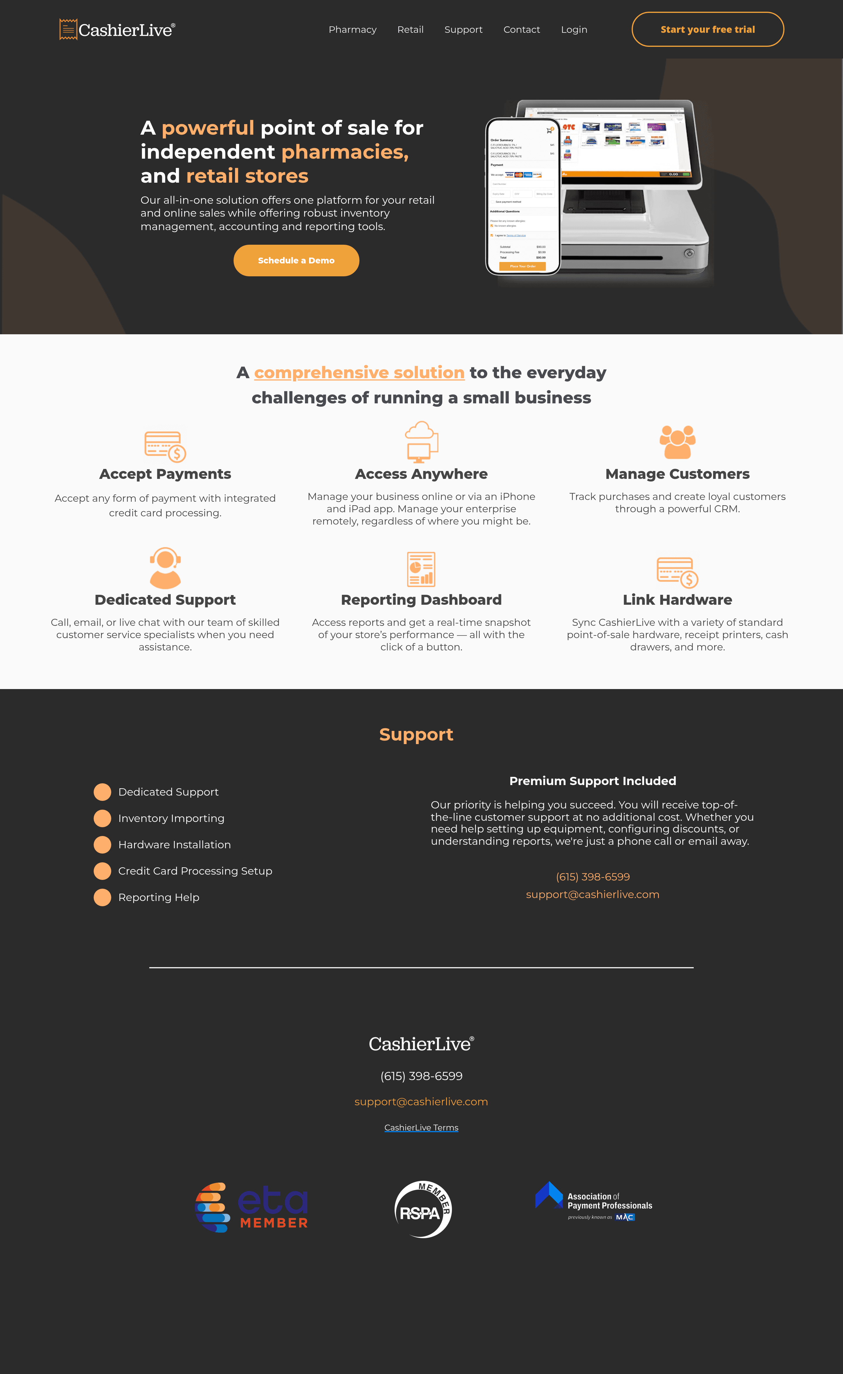 Cashierlive saas landing page screenshot