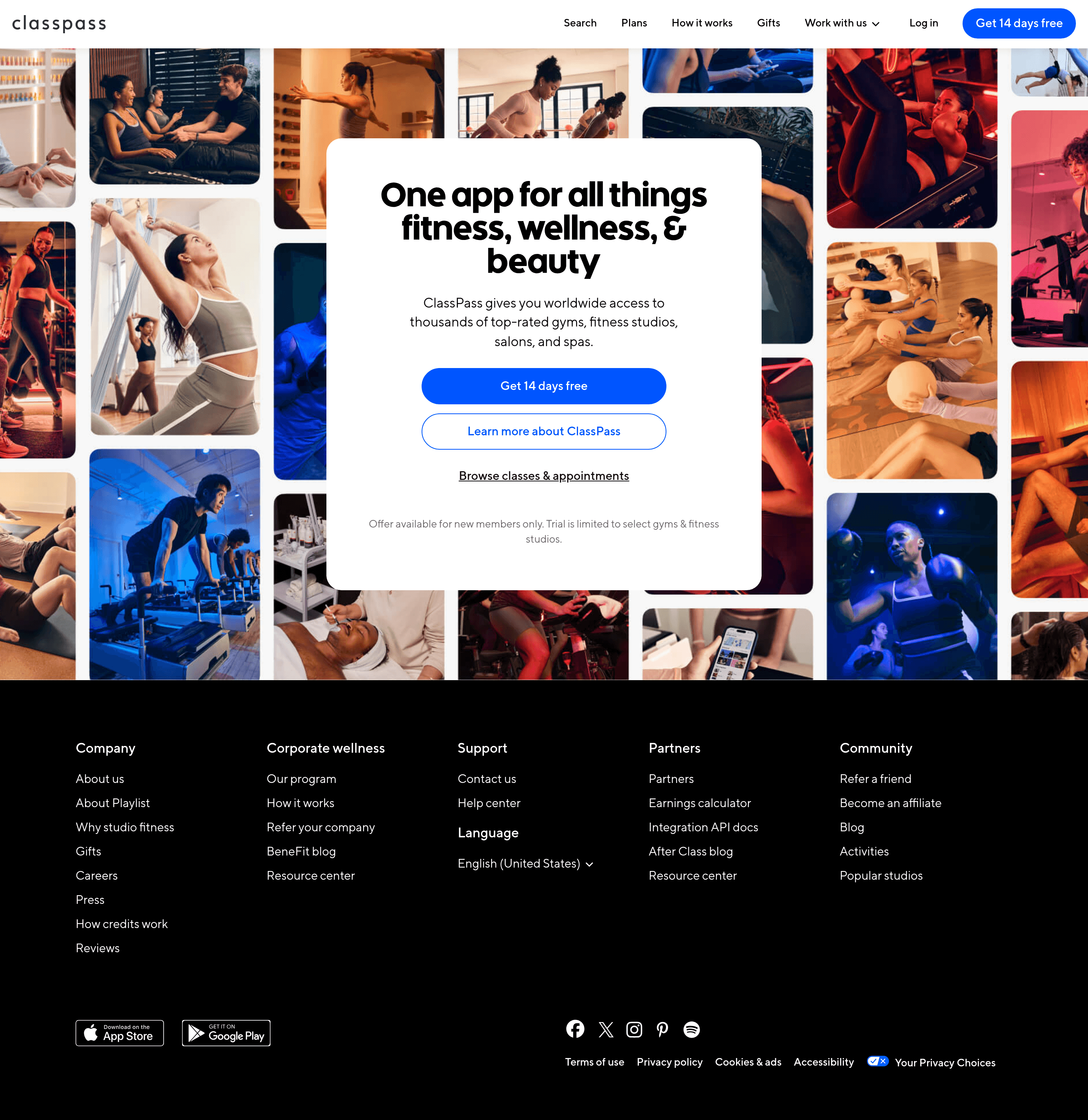ClassPass saas landing page screenshot