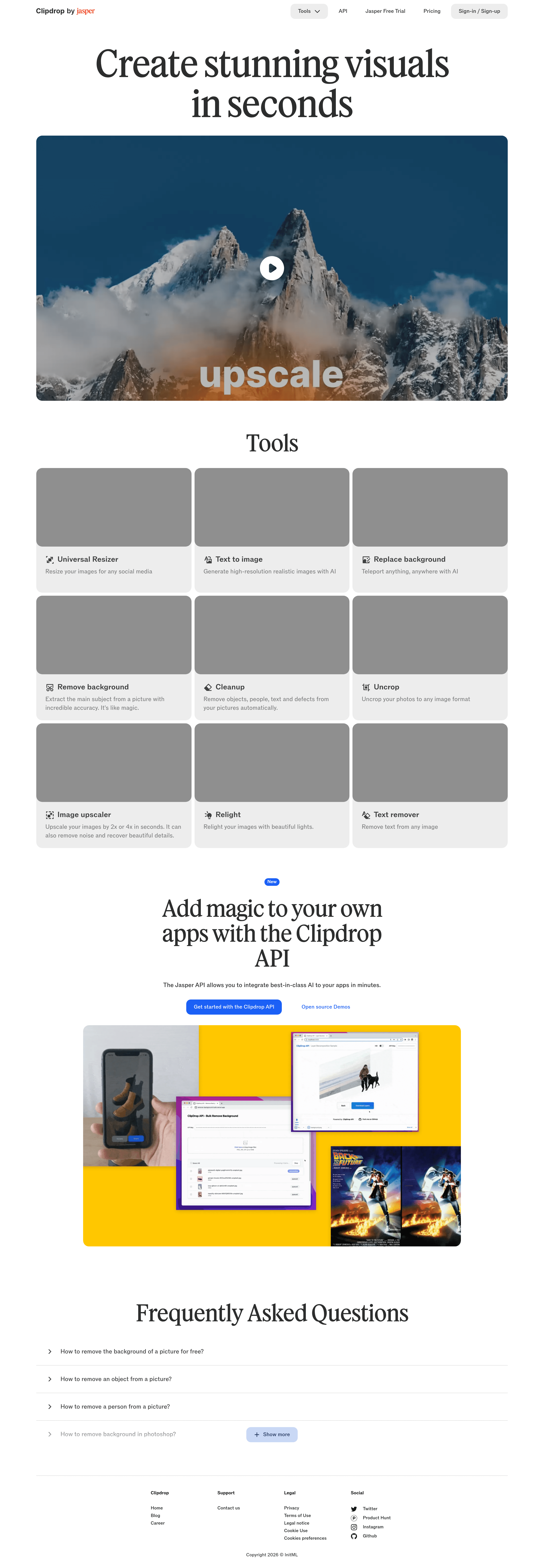 Clipdrop saas landing page screenshot