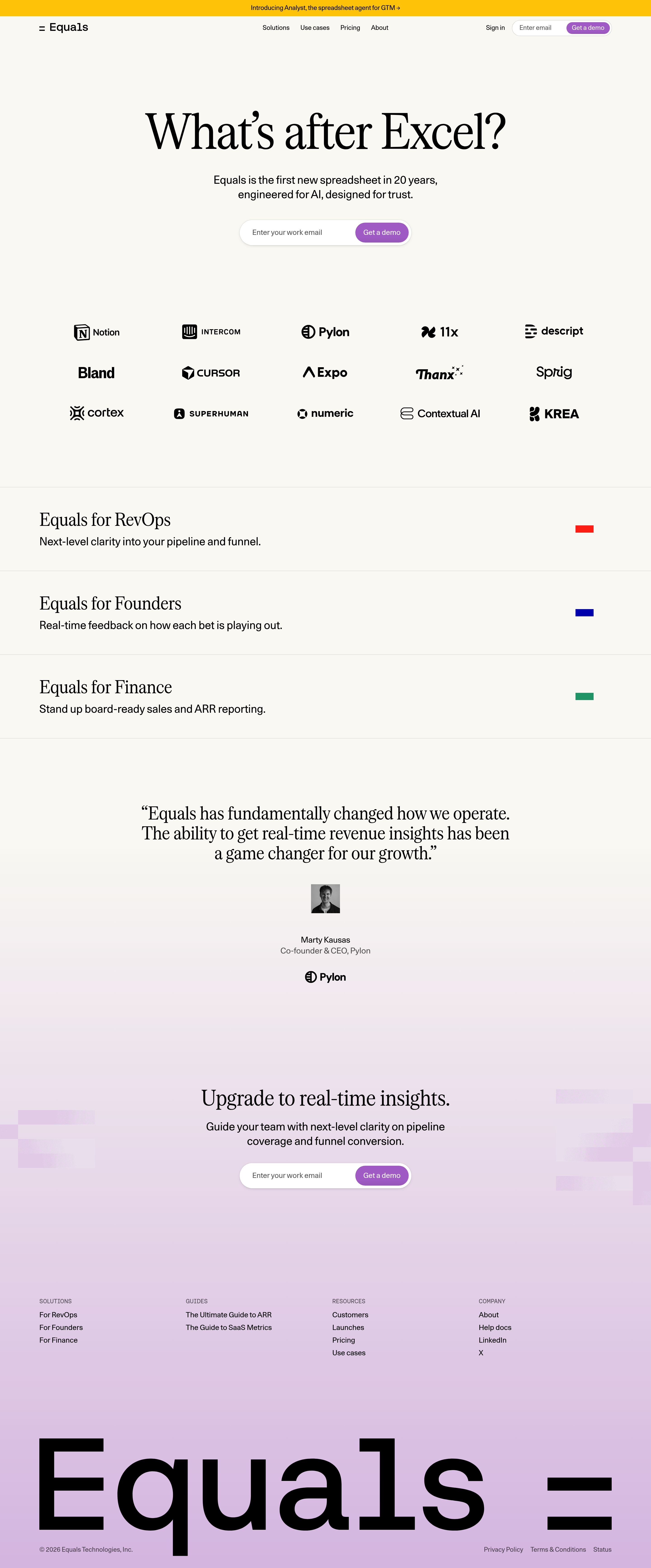 Dashboards by Equals landing page screenshot