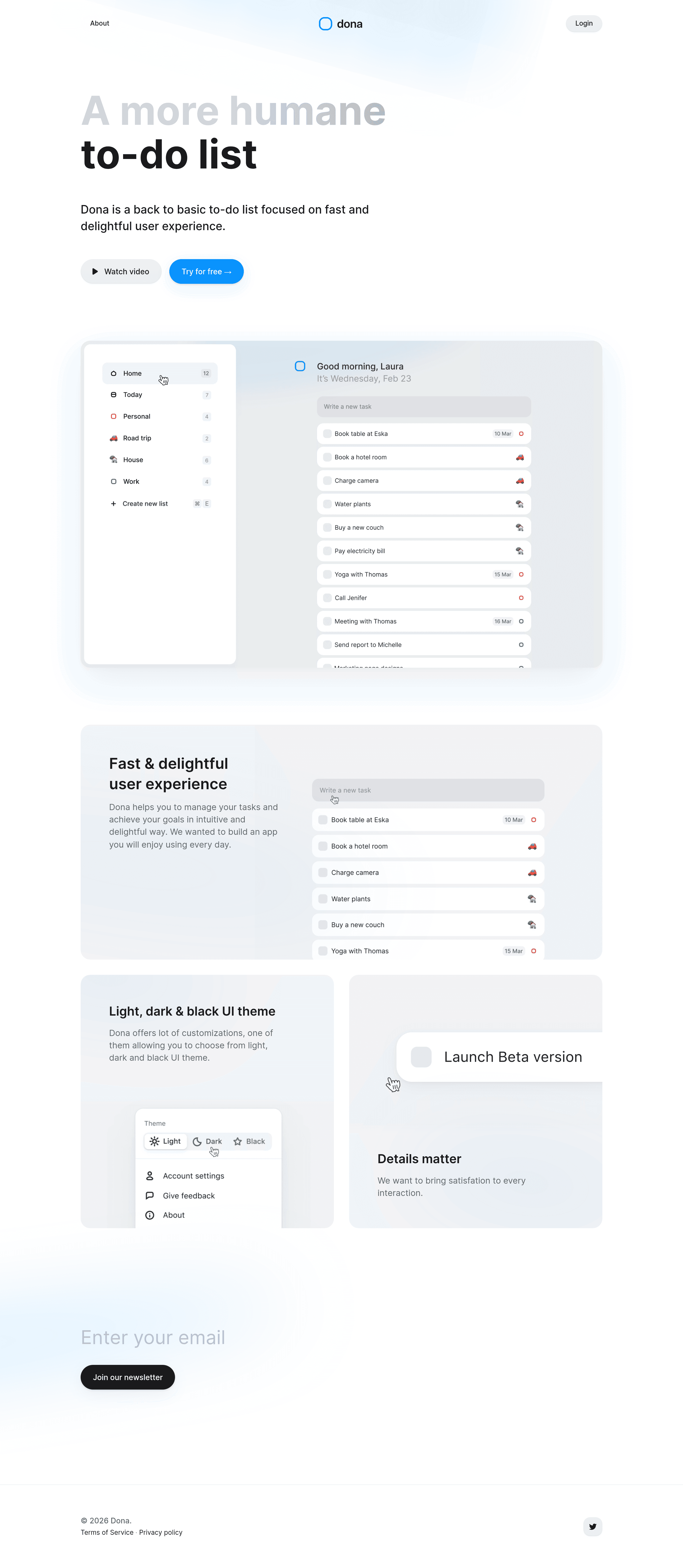 Dona saas landing page screenshot