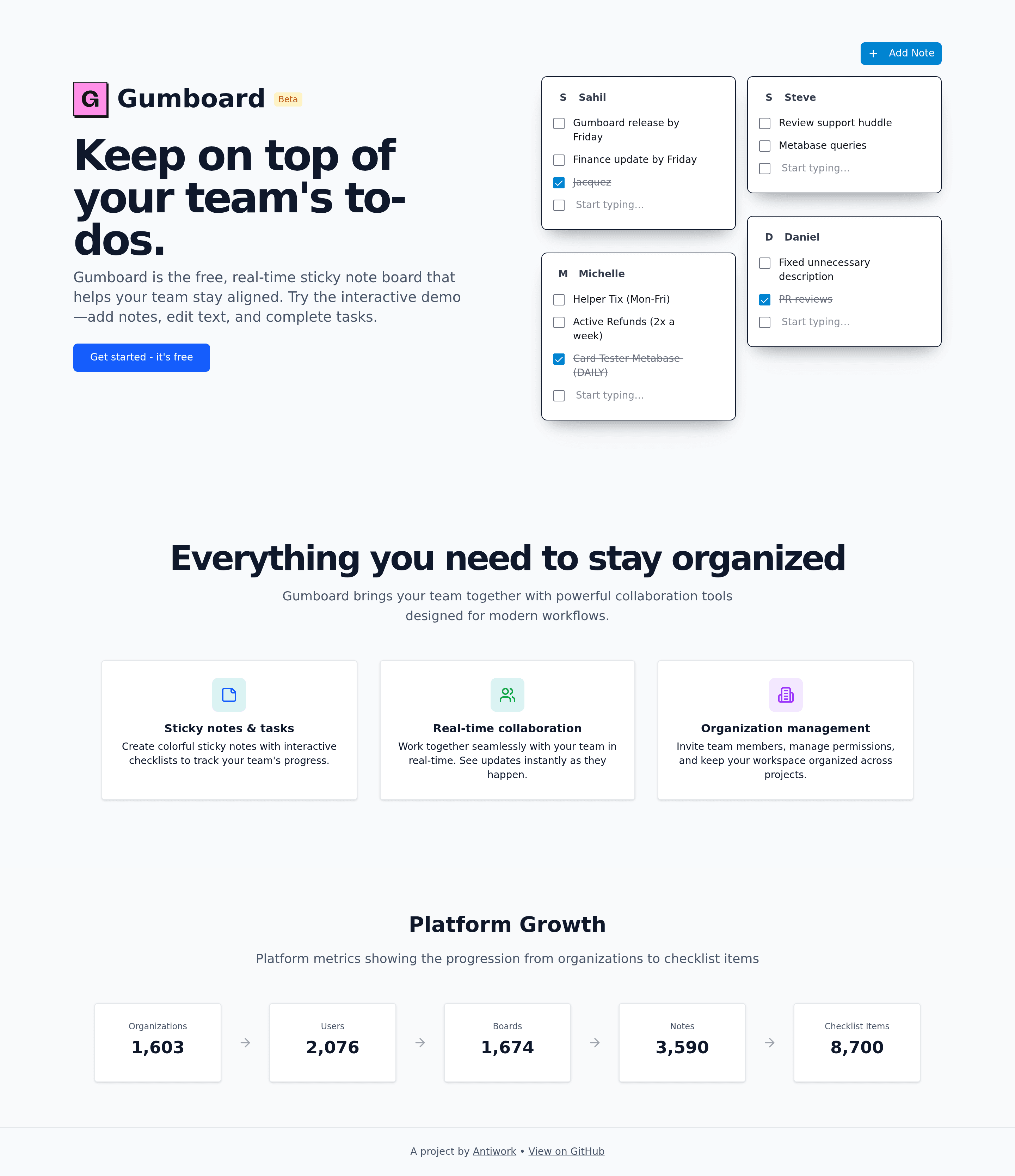 Gumboard saas landing page screenshot