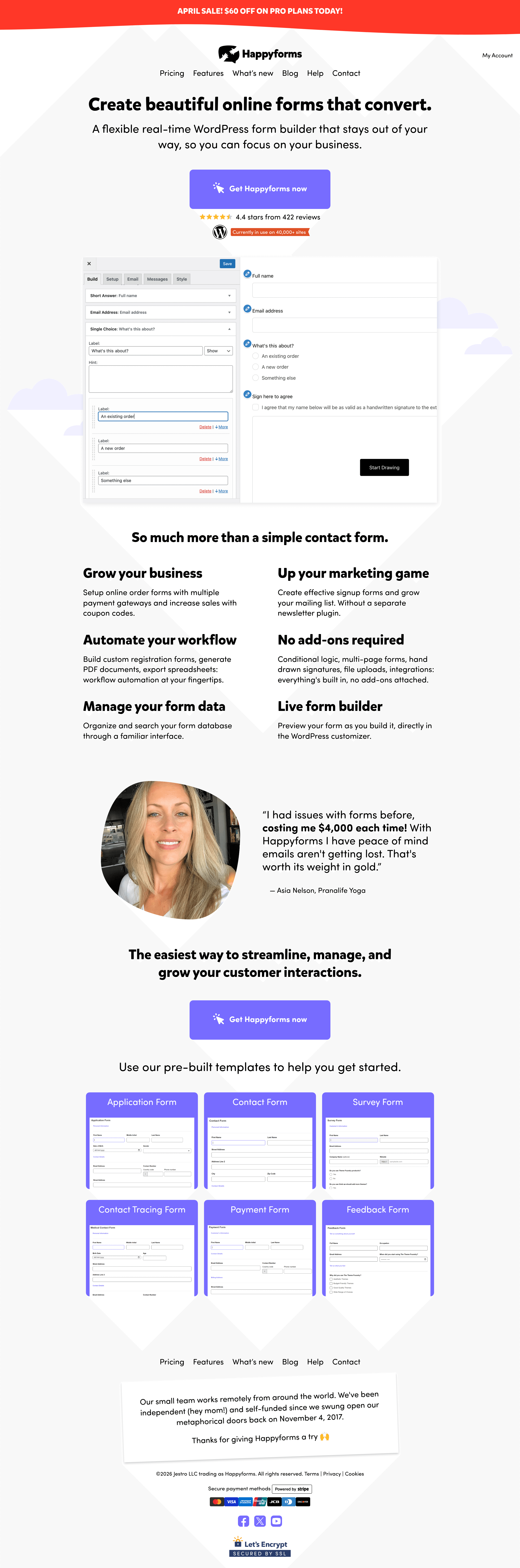 Happyforms saas landing page screenshot