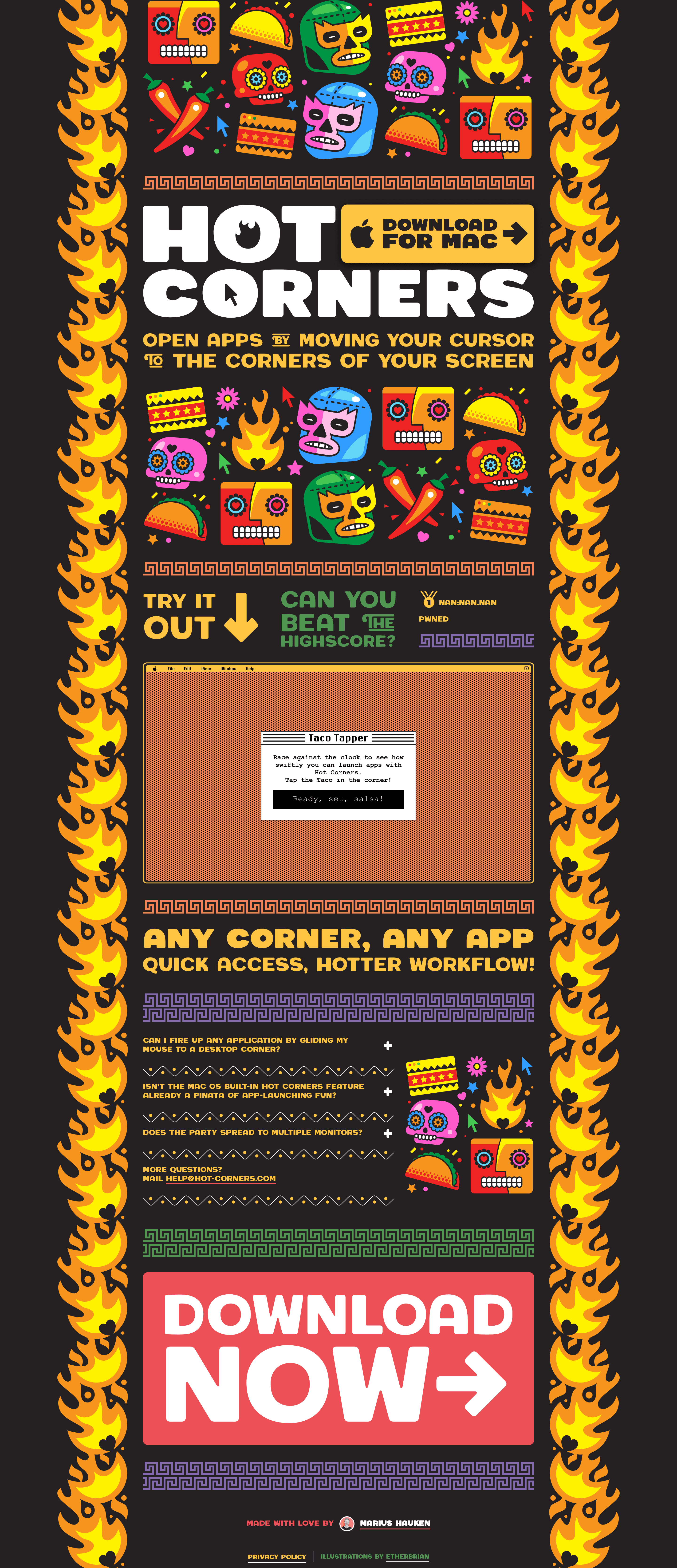 Hot Corners saas landing page screenshot