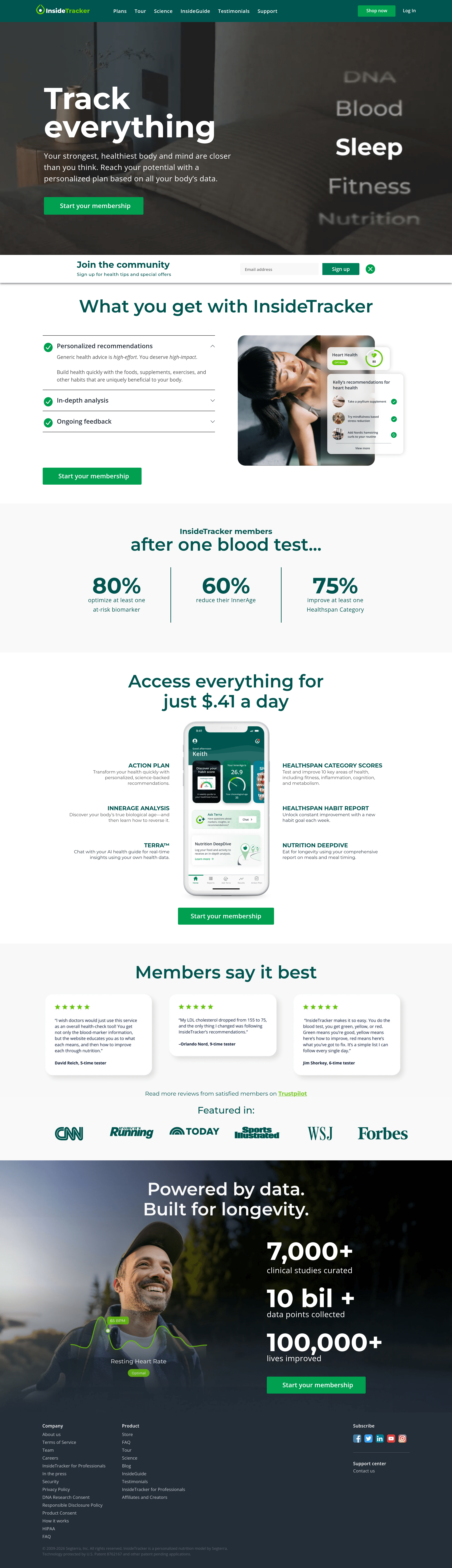 InsideTracker saas landing page screenshot