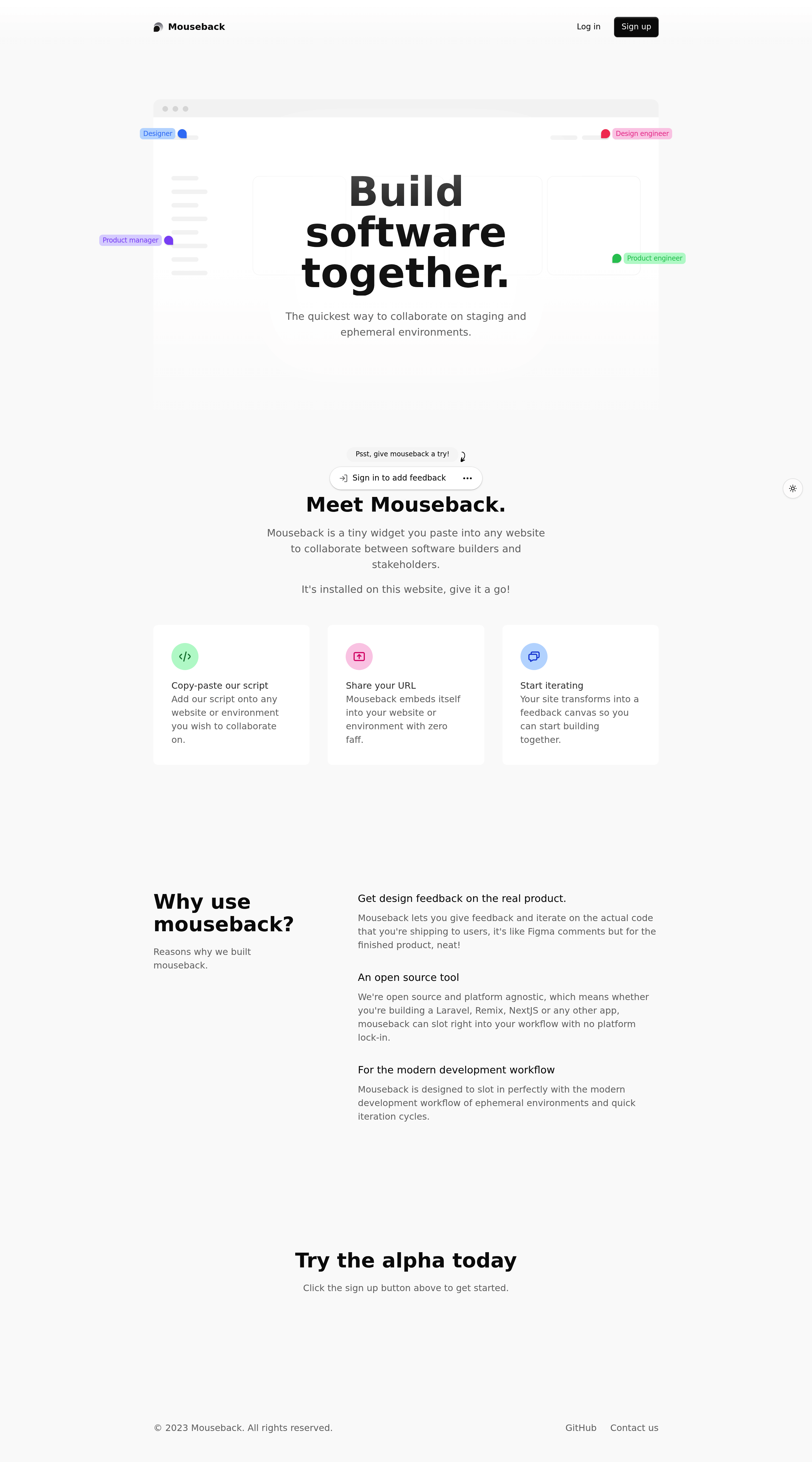 Mouseback saas landing page screenshot