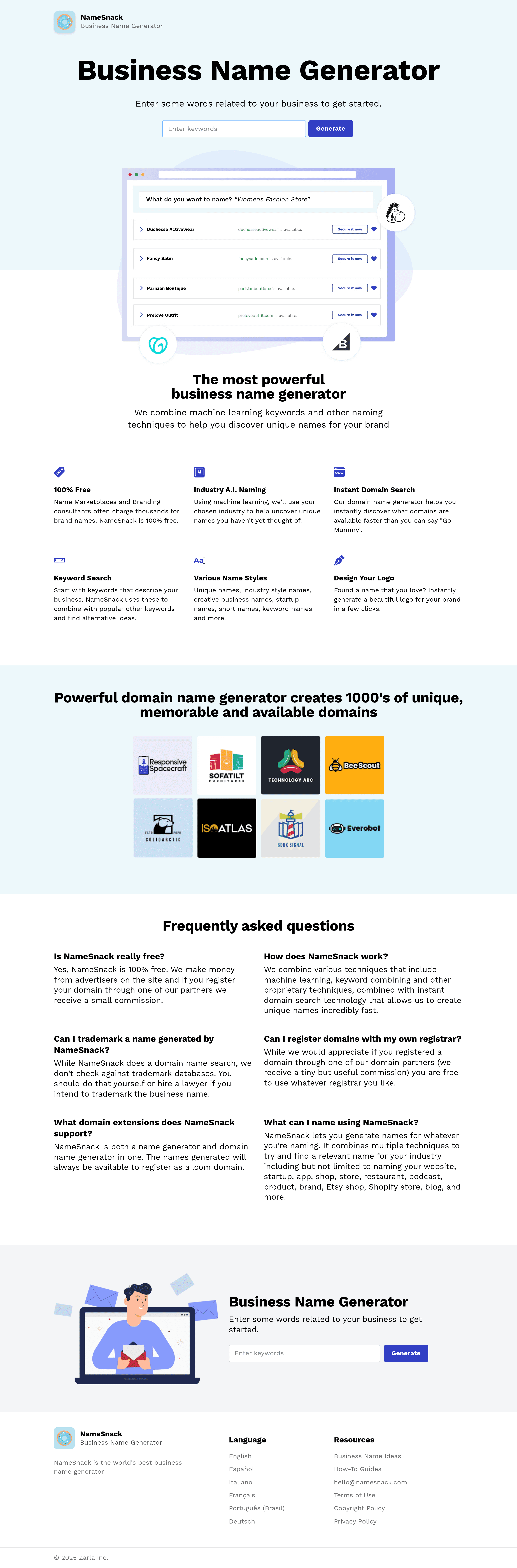 Namesnack saas landing page screenshot