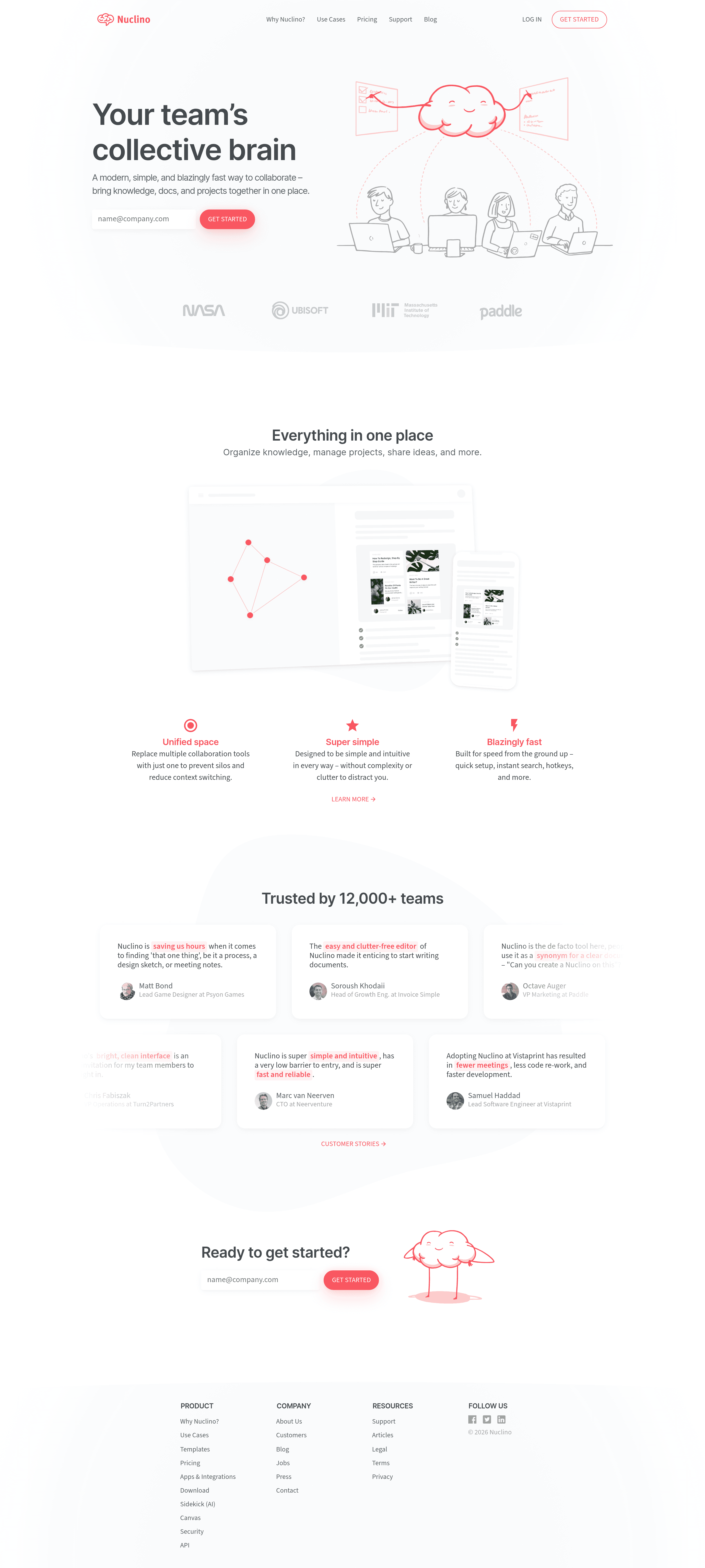 Nuclino saas landing page screenshot