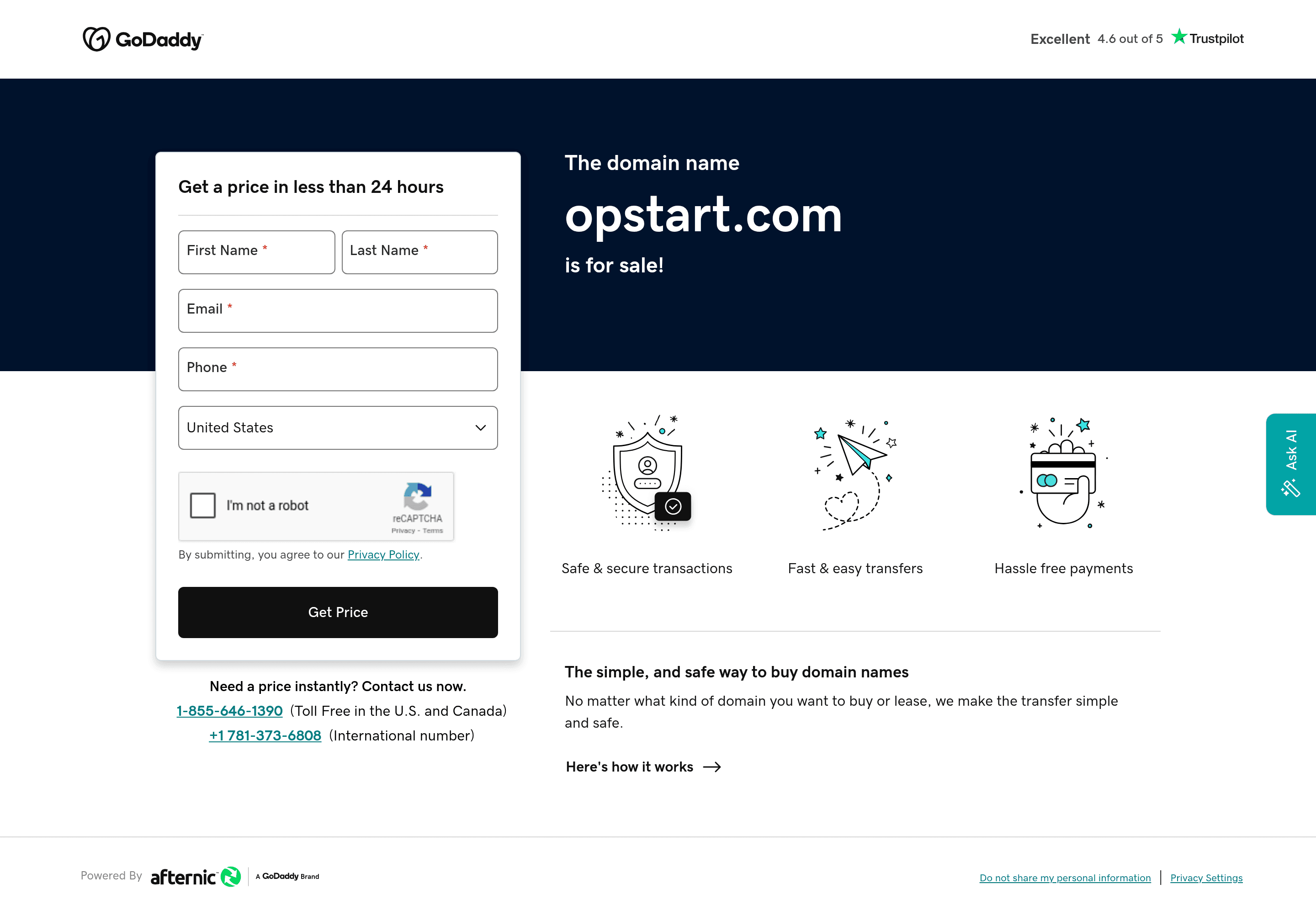 Opstart landing page screenshot