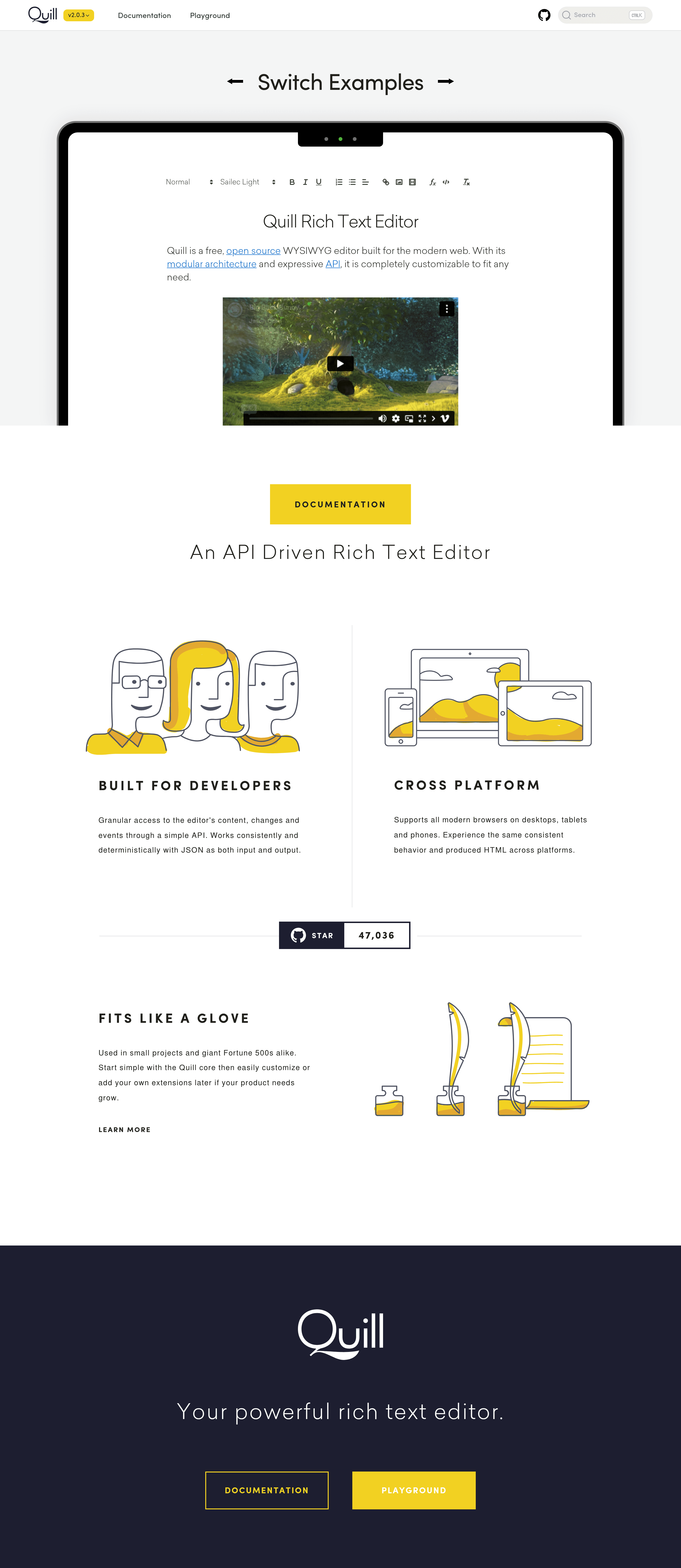 Quilljs saas landing page screenshot
