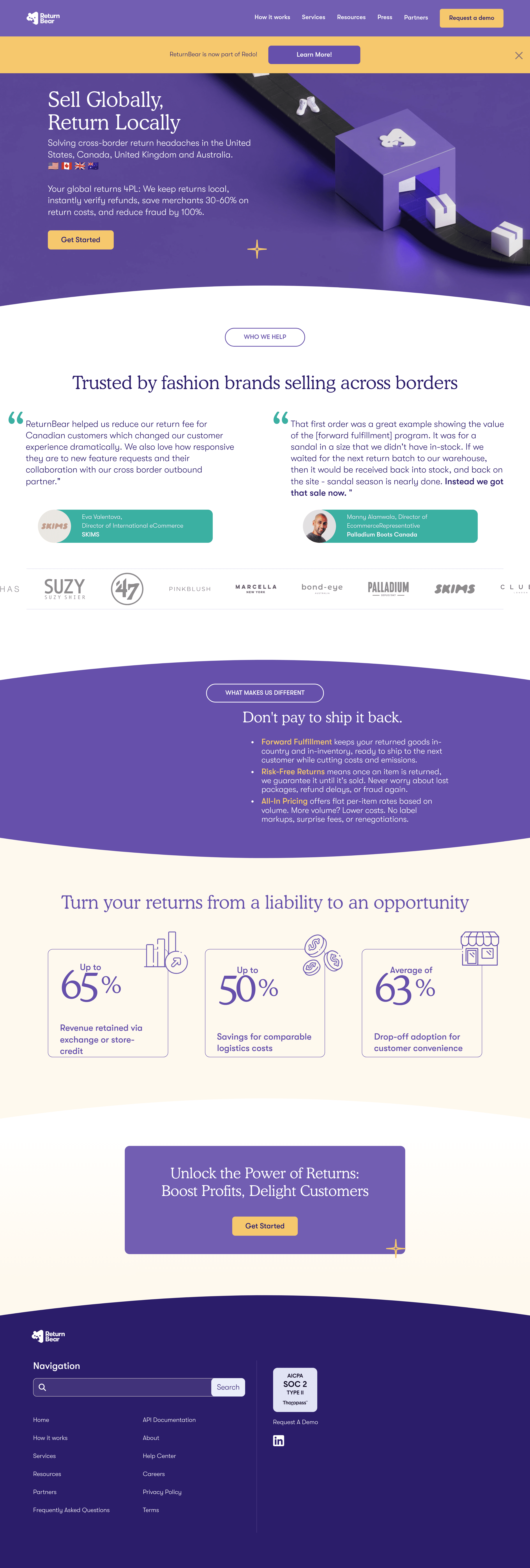 ReturnBear saas landing page screenshot