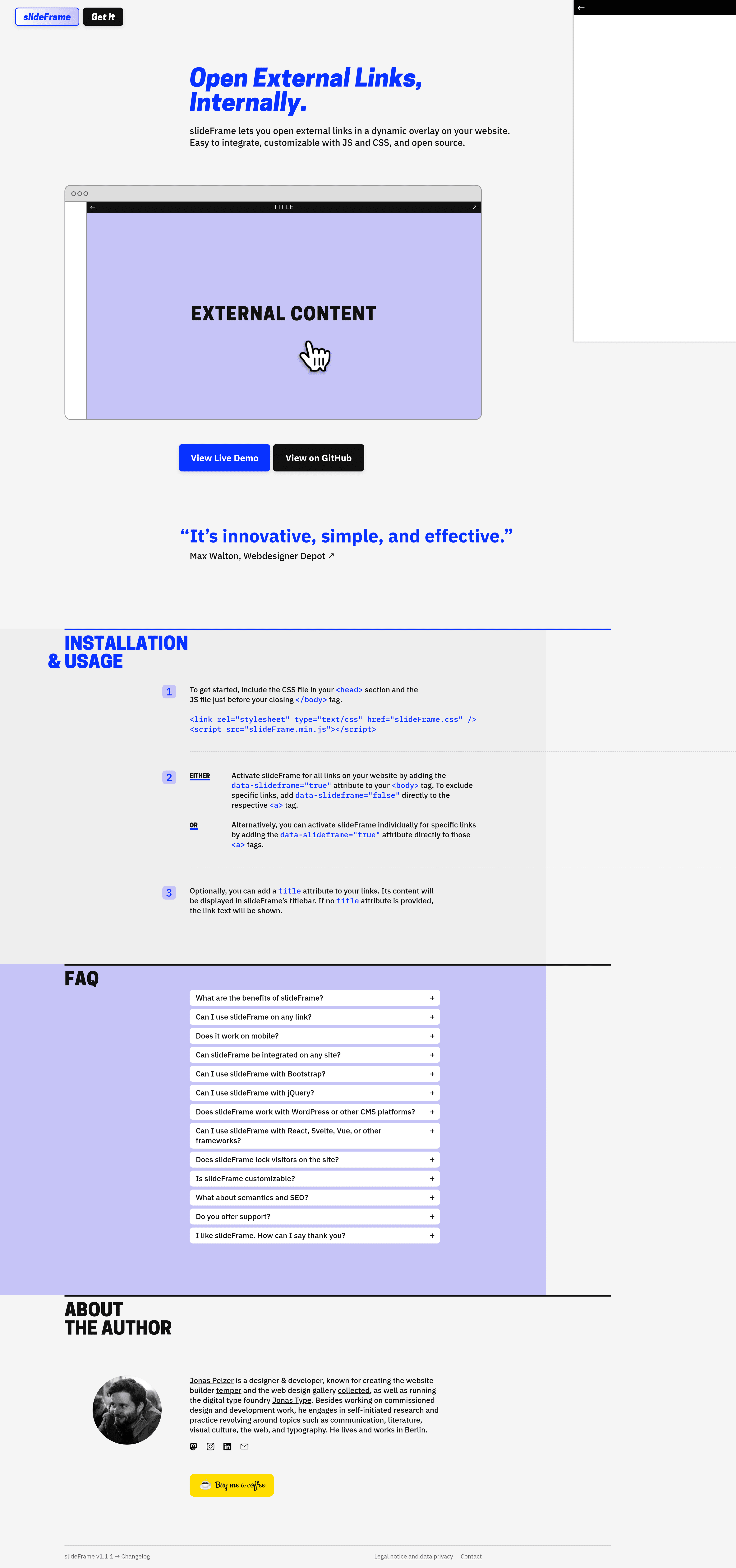 slideFrame saas landing page screenshot