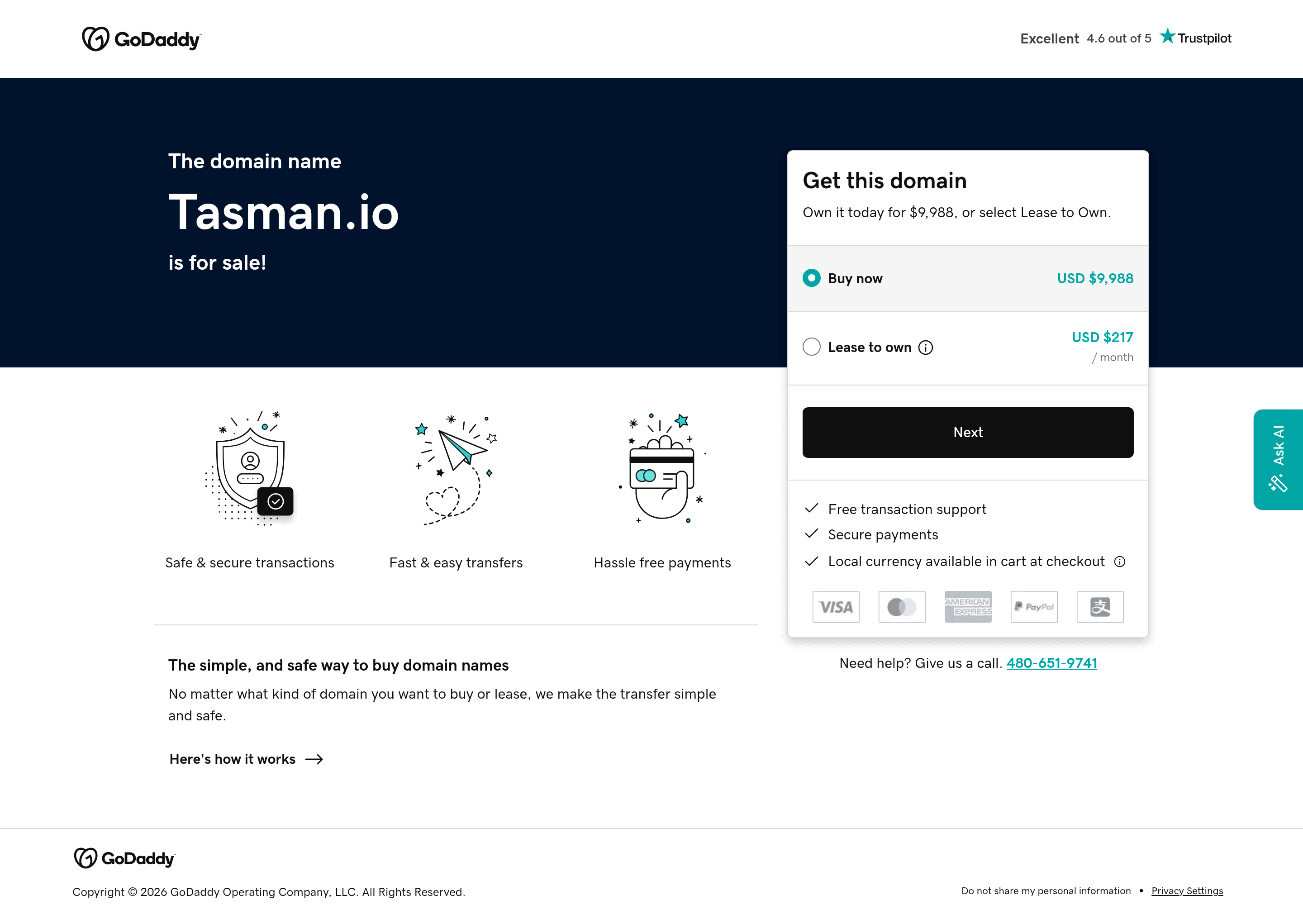 Tasman saas landing page screenshot