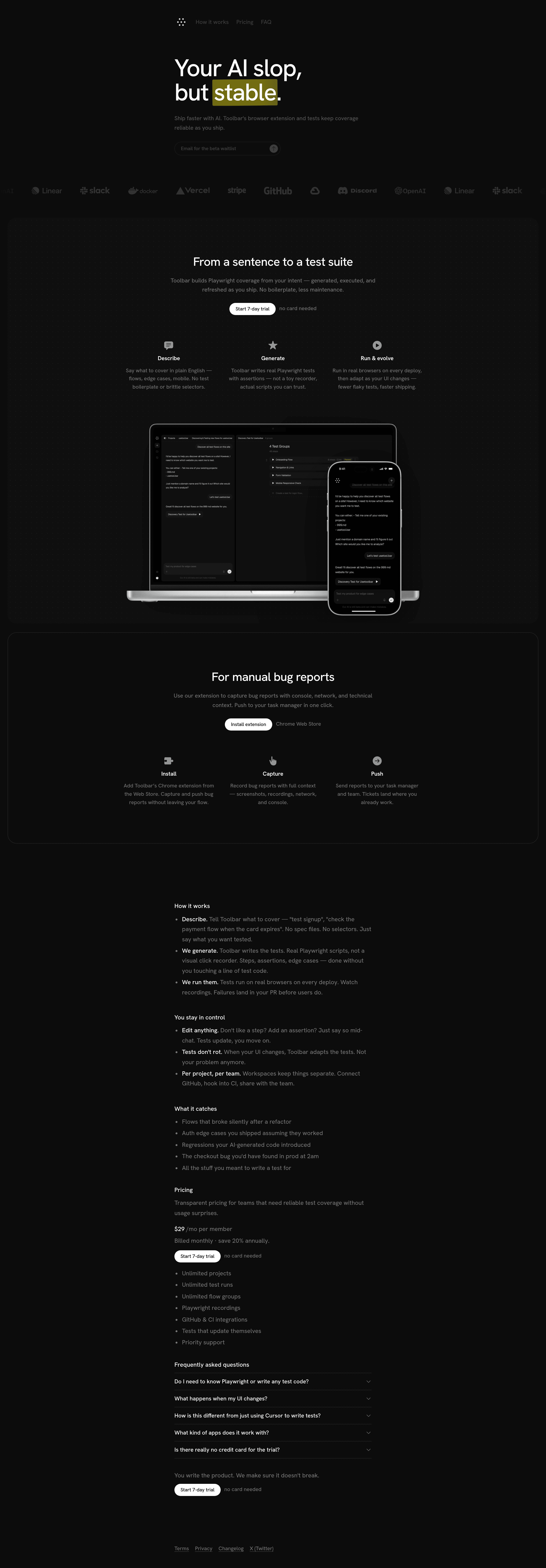 Toolbar saas landing page screenshot