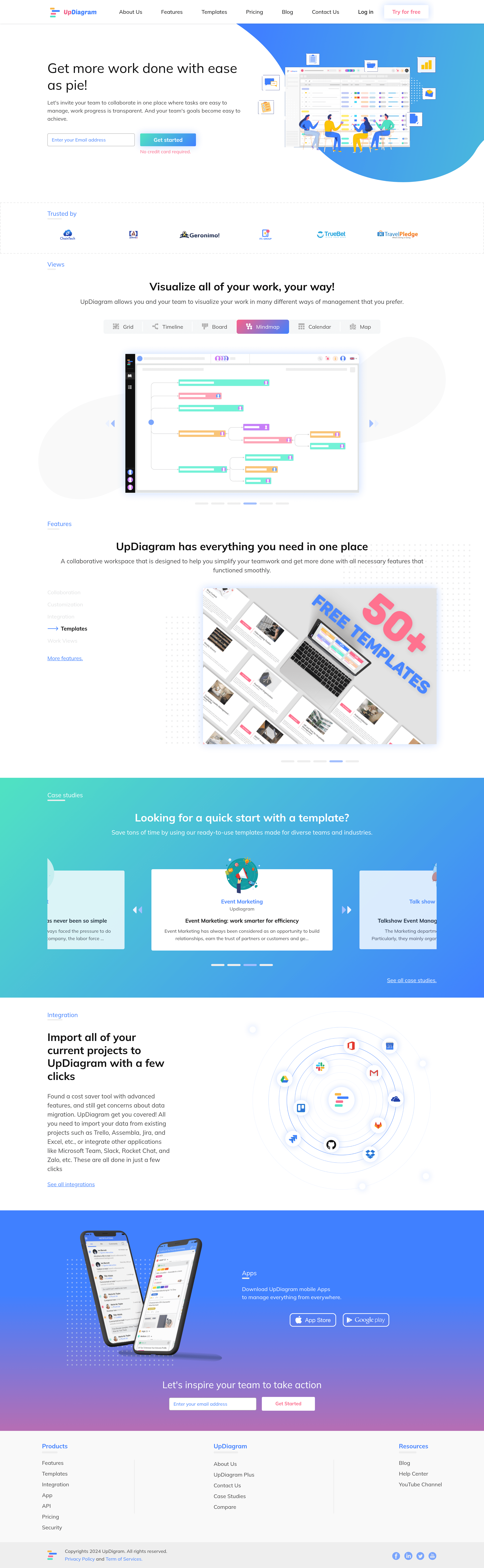 Updiagram saas landing page screenshot