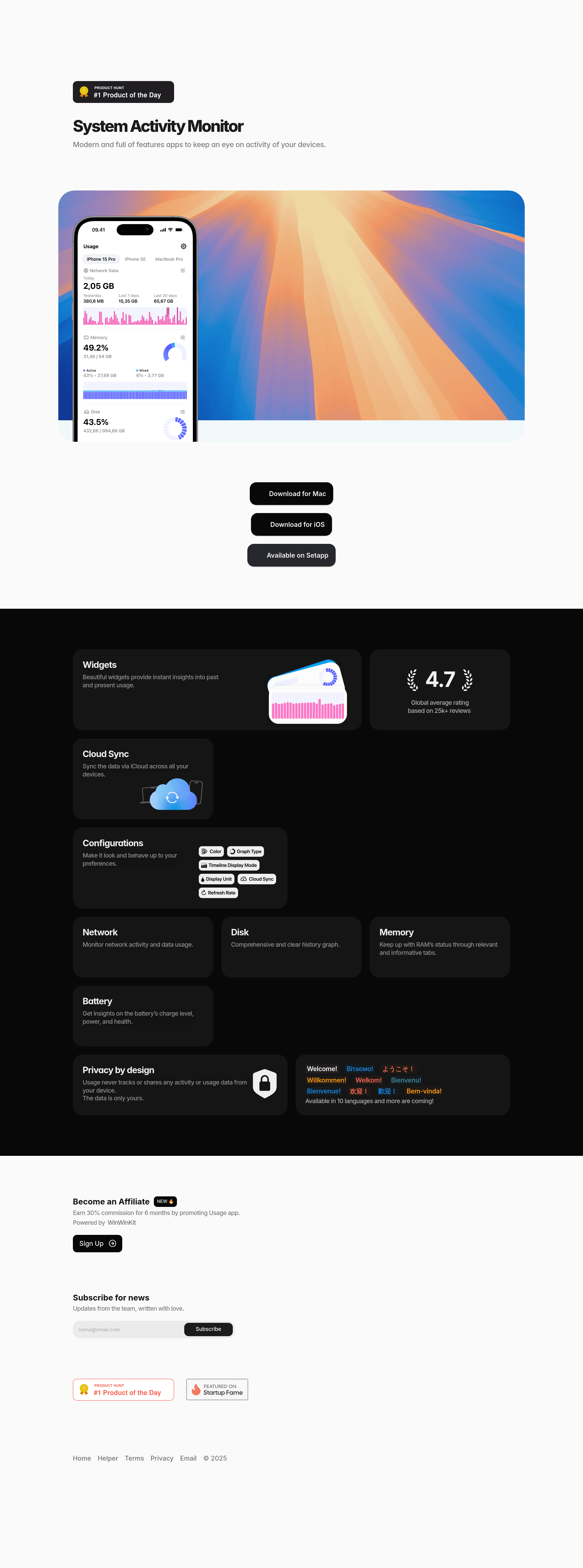 Usage saas landing page screenshot